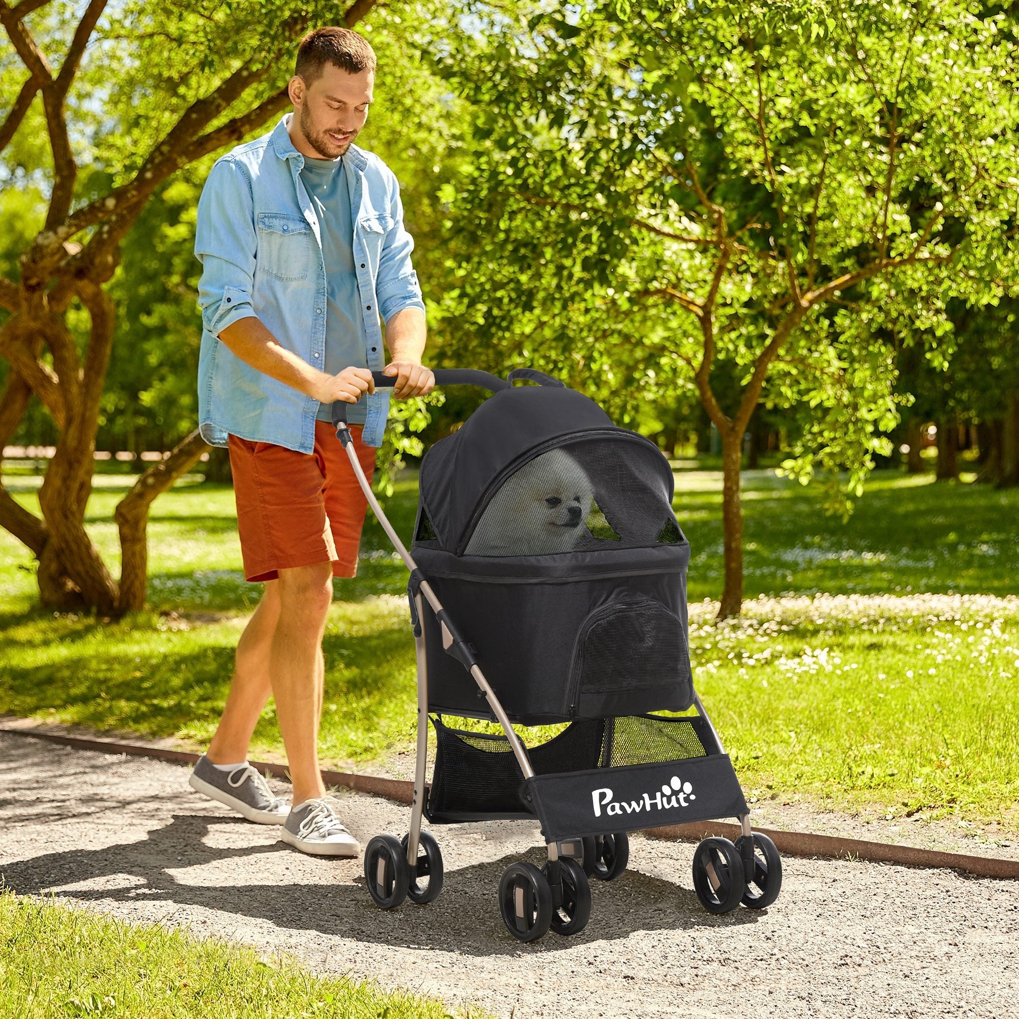 PawHut 3 In 1 Detachable Pet Stroller, for Extra Small and Small Dogs - Black 