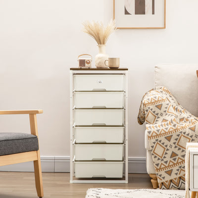 HOMCOM Bedroom Chest of Drawers, 6-Drawer Dresser, Tall Storage Drawer Unit with Steel Frame for Living Room, White 