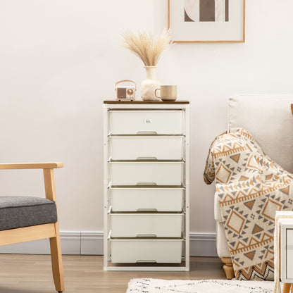 HOMCOM Bedroom Chest of Drawers, 6-Drawer Dresser, Tall Storage Drawer Unit with Steel Frame for Living Room, White 