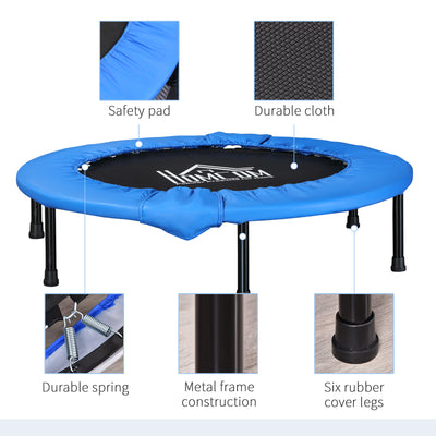 HOMCOM \'ce\'a696cm Mini Fitness Trampoline Home Gym Yoga Exercise Rebounder Indoor Outdoor Jumper with Safety Pad, Support Up to 100 KG, Blue and Black 