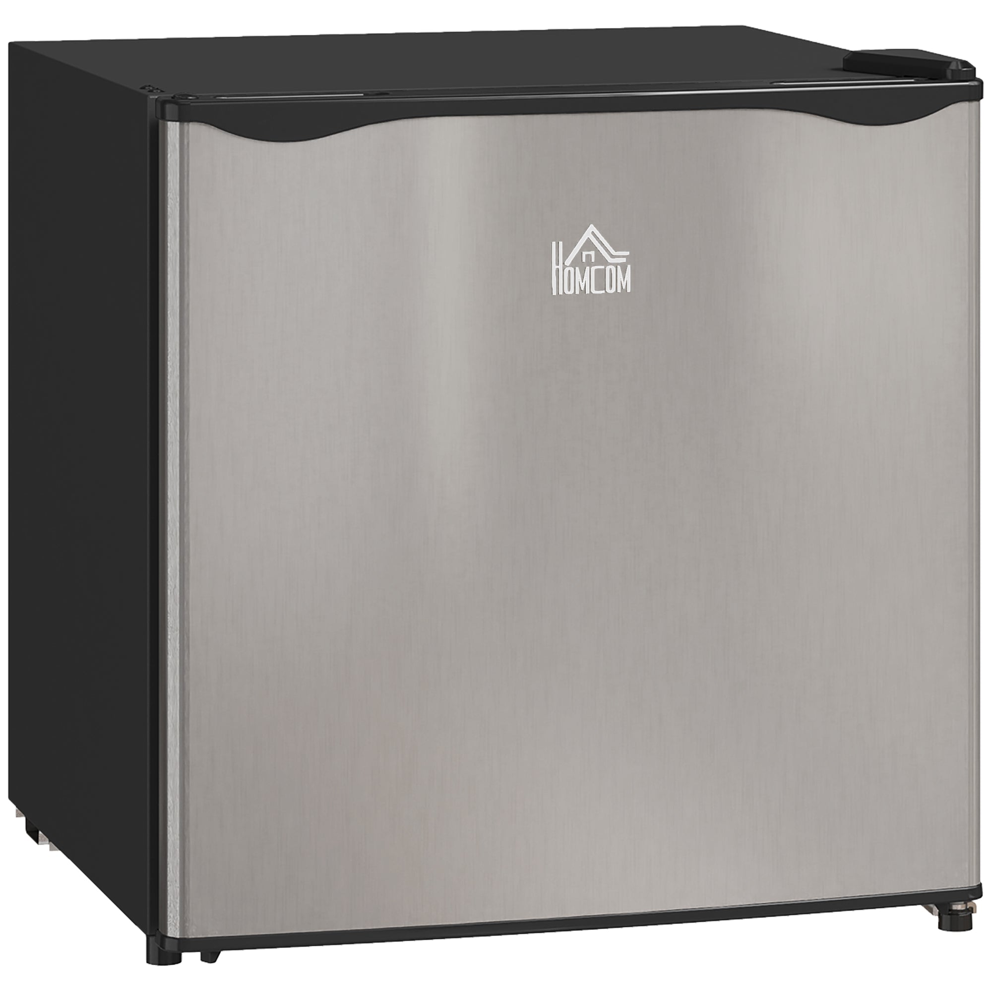 HOMCOM 46 Litre Table Top Mini Fridge, Small Fridge with Ice Box, Reversible Door, Adjustable Temperature and Legs for Bedrooms, Home Office, Silver Tone 