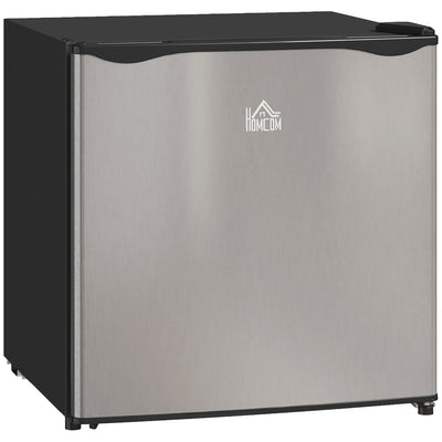 HOMCOM 46 Litre Table Top Mini Fridge, Small Fridge with Ice Box, Reversible Door, Adjustable Temperature and Legs for Bedrooms, Home Office, Silver Tone 