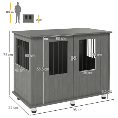 PawHut Dog Crate Table for Medium and Large Dogs with Magnetic Door for Indoor Use, 95 x 55 x 75 cm, Grey 