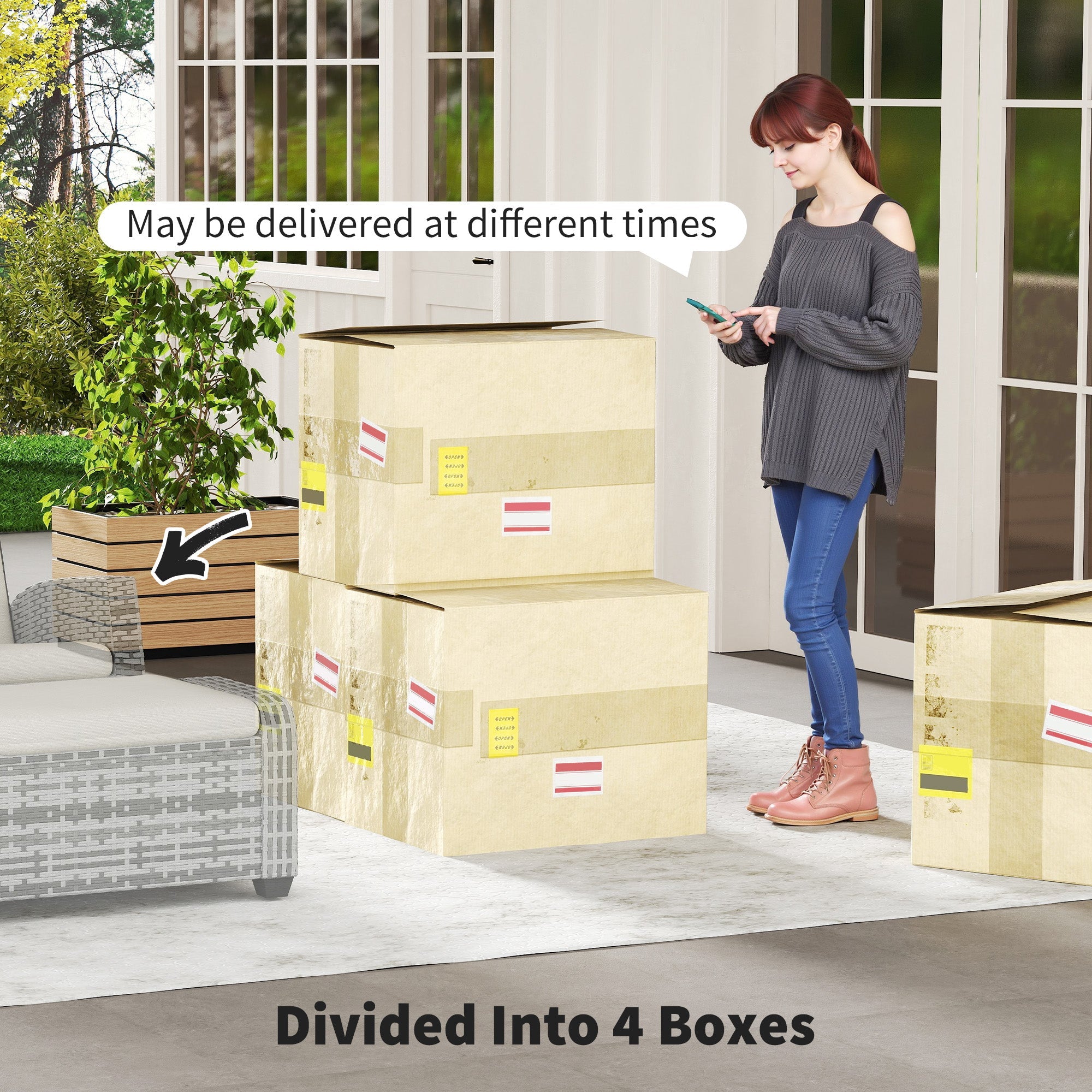 Outsunny 5-Piece Rattan Garden Furniture Set with Cushions - Grey 