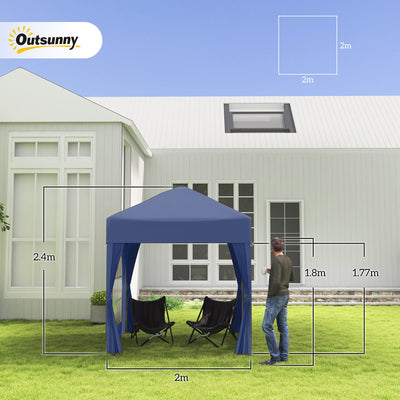 Outsunny 2 x 2 m Garden Pop Up Gazebo, Wedding Party Tent Marquee, Water Resistant Awning Canopy with Sidewalls, Windows, Carry Bag, Blue 