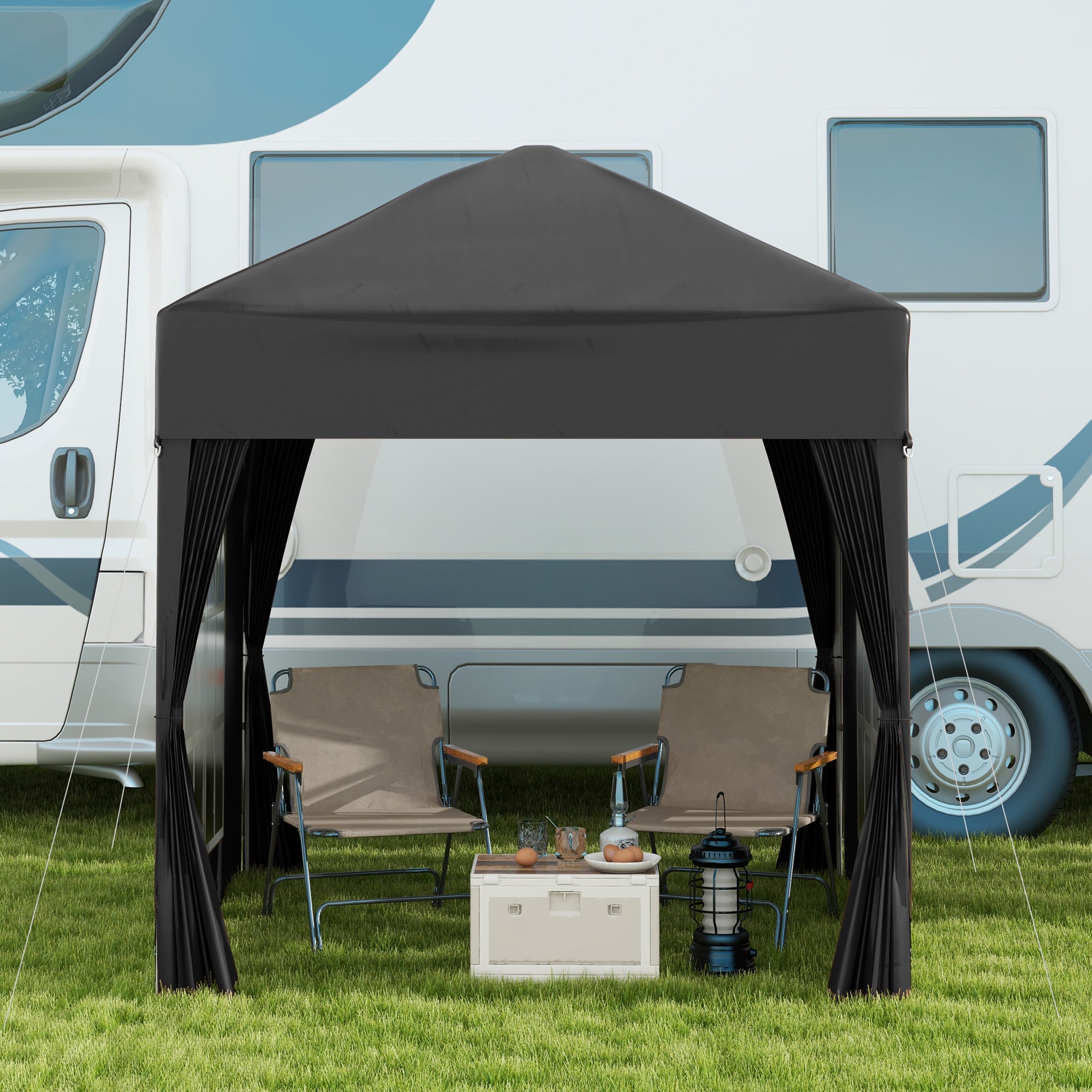 Outsunny 2 x 2 m Garden Pop Up Gazebo, Wedding Party Tent Marquee, Water Resistant Awning Canopy with Sidewalls, Windows, Carry Bag, Black 