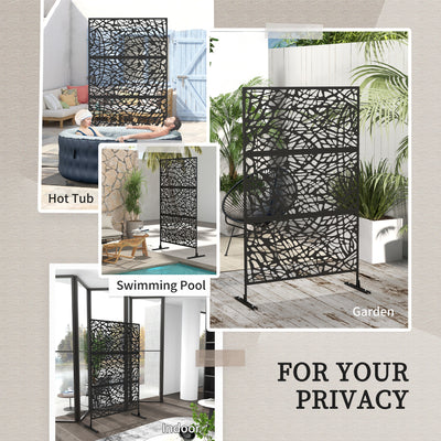 Outsunny Metal Decorative Privacy Screen Outdoor Divider, Black Twisted Lines 