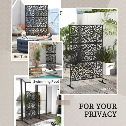 Outsunny Metal Decorative Privacy Screen Outdoor Divider, Black Twisted Lines