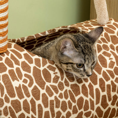 PawHut Giraffe-Designed Cat Tree, with Scratching Posts, Cat Tunnel, Toy Ball - Beige 
