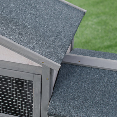 PawHut Wooden Rabbit Hutch Outdoor, Double Tier with Water-Resistant Roof, Ramp 147 x 54 x 84 cm, Grey 