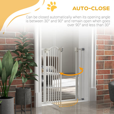 PawHut Metal 74-80cm Adjustable Pet Gate Safety Barrier w/ Auto-Close Door White 