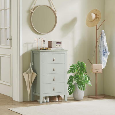 HOMCOM Bedroom Chest of Drawers, Modern 4 Drawer Dresser Cabinet with PU Leather Handles and Metal Runners for Living Room, Hallway, Entryway, Green 