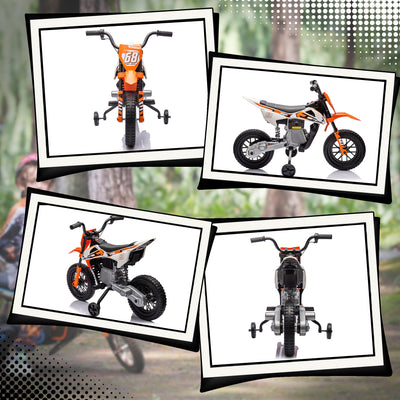 AIYAPLAY 12V Kids Electric Motorbike, Kids Electric Ride on motorcycle w/ Twist Grip Throttle, Training Wheels, Orange 
