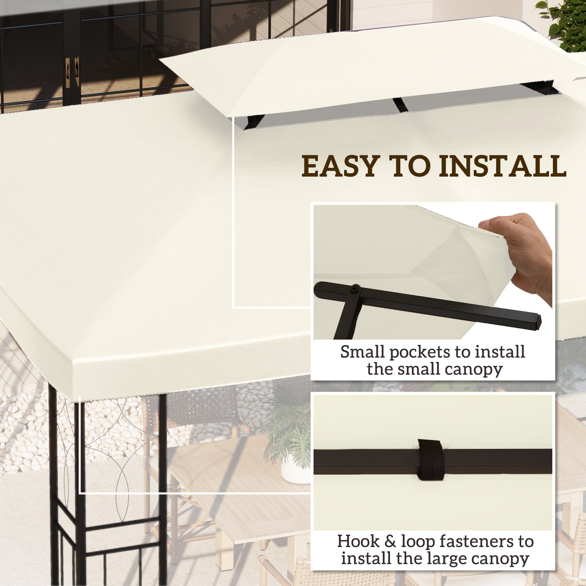 Outsunny 3x4m Gazebo Replacement Roof Canopy 2 Tier Top UV Cover Garden Patio Outdoor Sun Awning Shelters Cream (TOP COVER ONLY) 