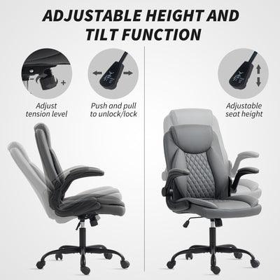 HOMCOM Faux Leather Office Chair. with Flip-Up Armrests - Charcoal Grey 