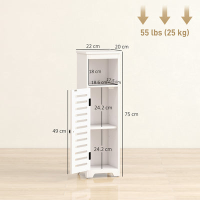 HOMCOM Bathroom Floor Cabinet, Bathroom Storage Unit with Louvered Door, Open Shelf, Adjustable Shelf, White, 22 x 20 x 75 cm 