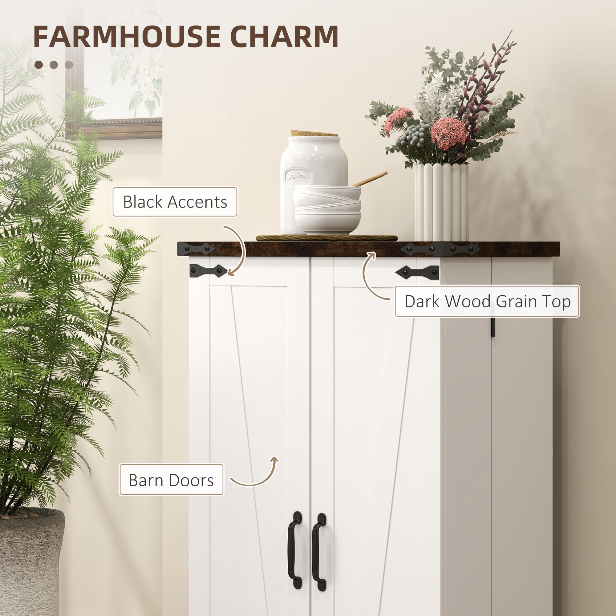 HOMCOM Multi-Storage Farmhouse Style Cabinet - White 