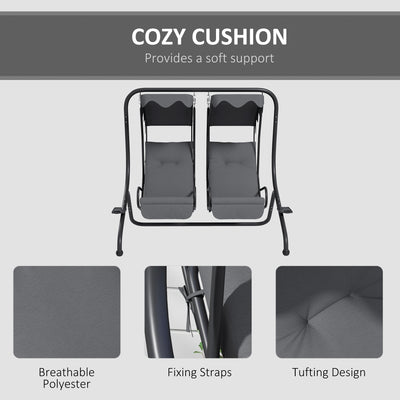 Outsunny Two-Seat Garden Swing Chair, with Protective Canopy - Grey 