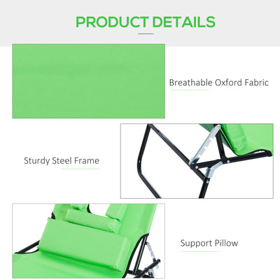 Outsunny Outdoor Foldable Sun Lounger, 4 Level Adjustable Backrest Reclining Sun Lounger Chair with Pillow and Reading Hole, Green 