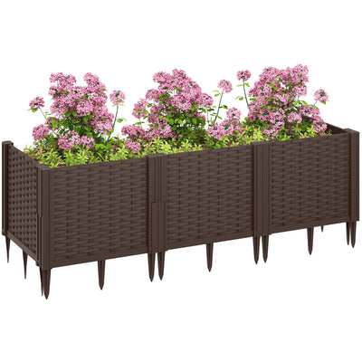 Outsunny Plastic Raised Garden Bed, Modular Planter Box Kit, Garden Fence Edging Border for Flowers, Vegetables, Herbs, Brown 