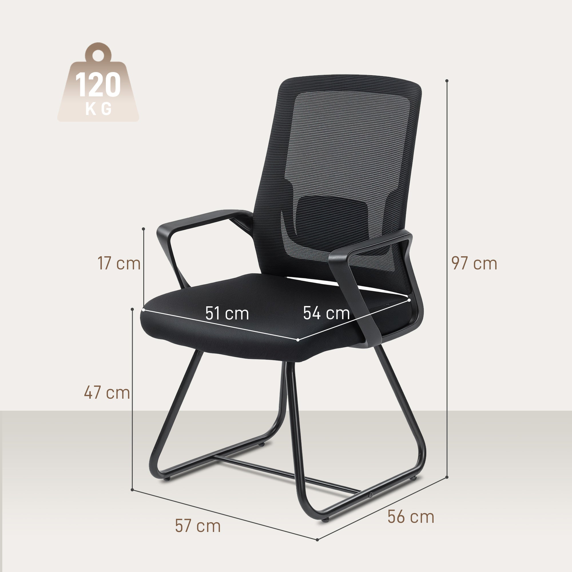 HOMCOM Desk Chair No Wheels, Office Chair with Mesh Back, Lumbar Support, Metal Base for Waiting Room, Conference Room, Black 