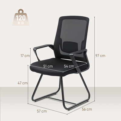HOMCOM Desk Chair No Wheels, Office Chair with Mesh Back, Lumbar Support, Metal Base for Waiting Room, Conference Room, Black 
