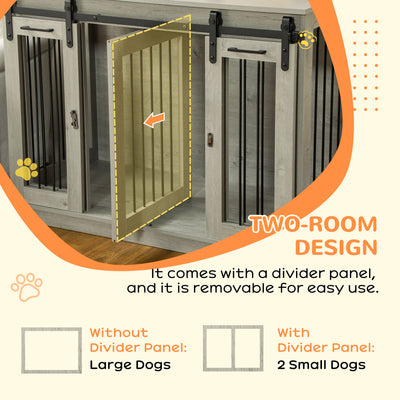 PawHut Dog Crate Furniture for Large Dogs, Double Dog Cage for Small Dogs, with Divider - Grey 