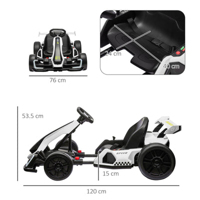 HOMCOM 24V Electric Go Kart for Kids with Adjustable Seat for 6-12 Years, White 