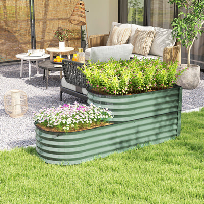 Outsunny Two-Tier Galvanised Steel Garden Planter - Light Green 