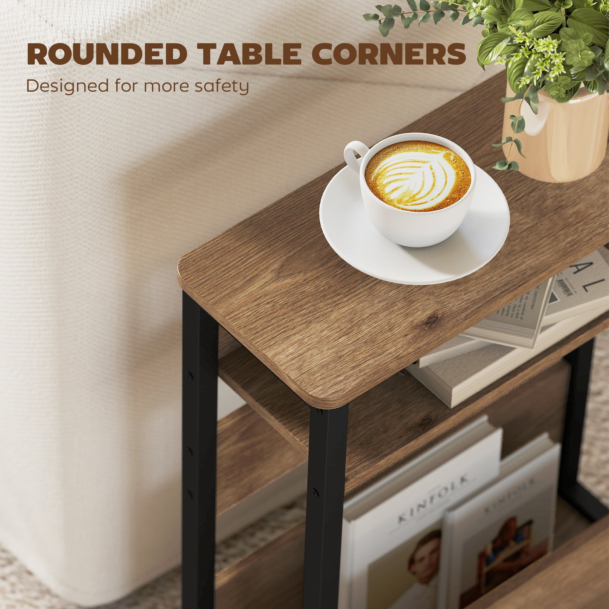 HOMCOM Industrial-Style Side Table - Black/Walnut Brown 
