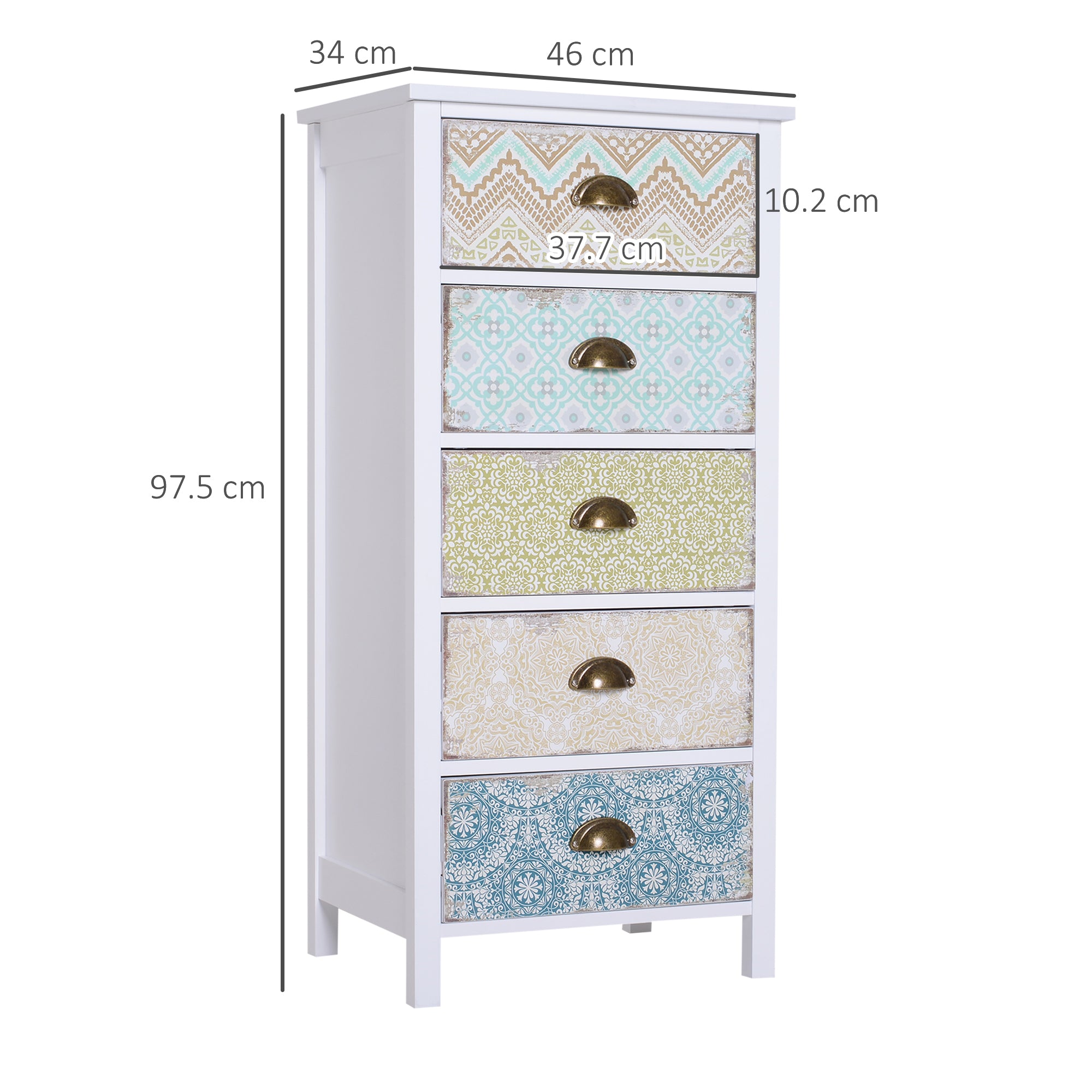 HOMCOM Chest of 5 Drawers Bedside Cabinet Side Storage Chest Entryway Living Room Bedroom Furniture Organizer Unit 