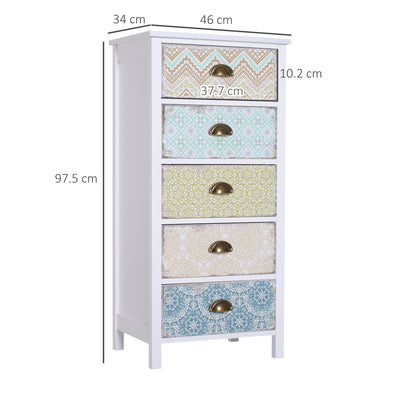 HOMCOM Chest of 5 Drawers Bedside Cabinet Side Storage Chest Entryway Living Room Bedroom Furniture Organizer Unit 
