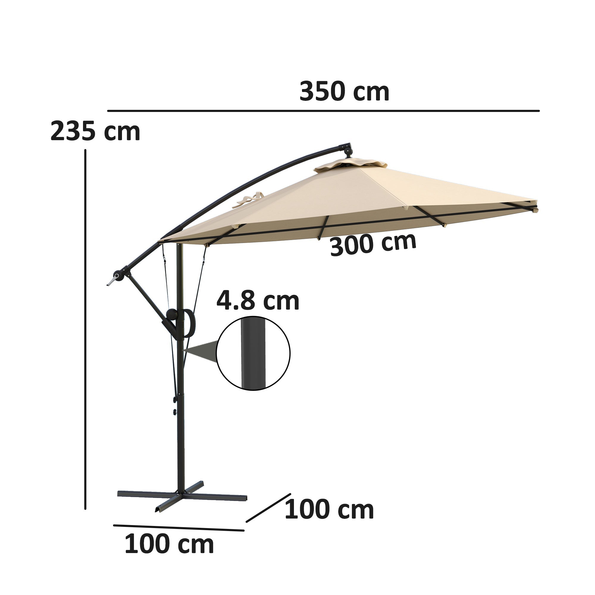 Outsunny 3(m) Garden Cantilever Parasol with Cover and Wind Protection Strap, Round Overhanging Umbrella with Crank Handle and Tilt, Banana Patio Umbrella for Outdoor Sun Shade, UPF50+, Khaki 