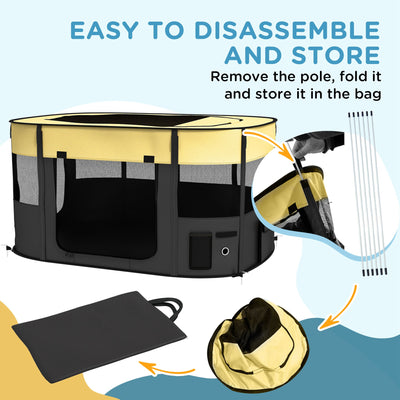 PawHut Foldable Dog Pen with Storage Bag for Indoor/Outdoor Use, Portable Pet playpen, with Ground Stakes - Yellow 