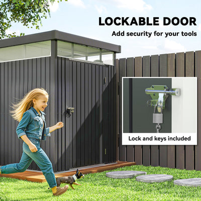 Outsunny 5.3 x 8.5ft Galvanised Steel Garden Shed, Metal Shed with Roof Windows, Leakage Holes and Lockable Wide Door for Outdoor Patio Tool Storage 