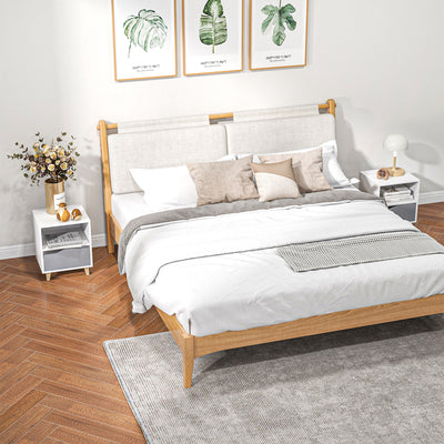 HOMCOM Set of 2 Modern Bedside Tables with Shelves, Drawers and Wood Legs, 36.8cm x 33cm x 43.8cm, White and Grey 