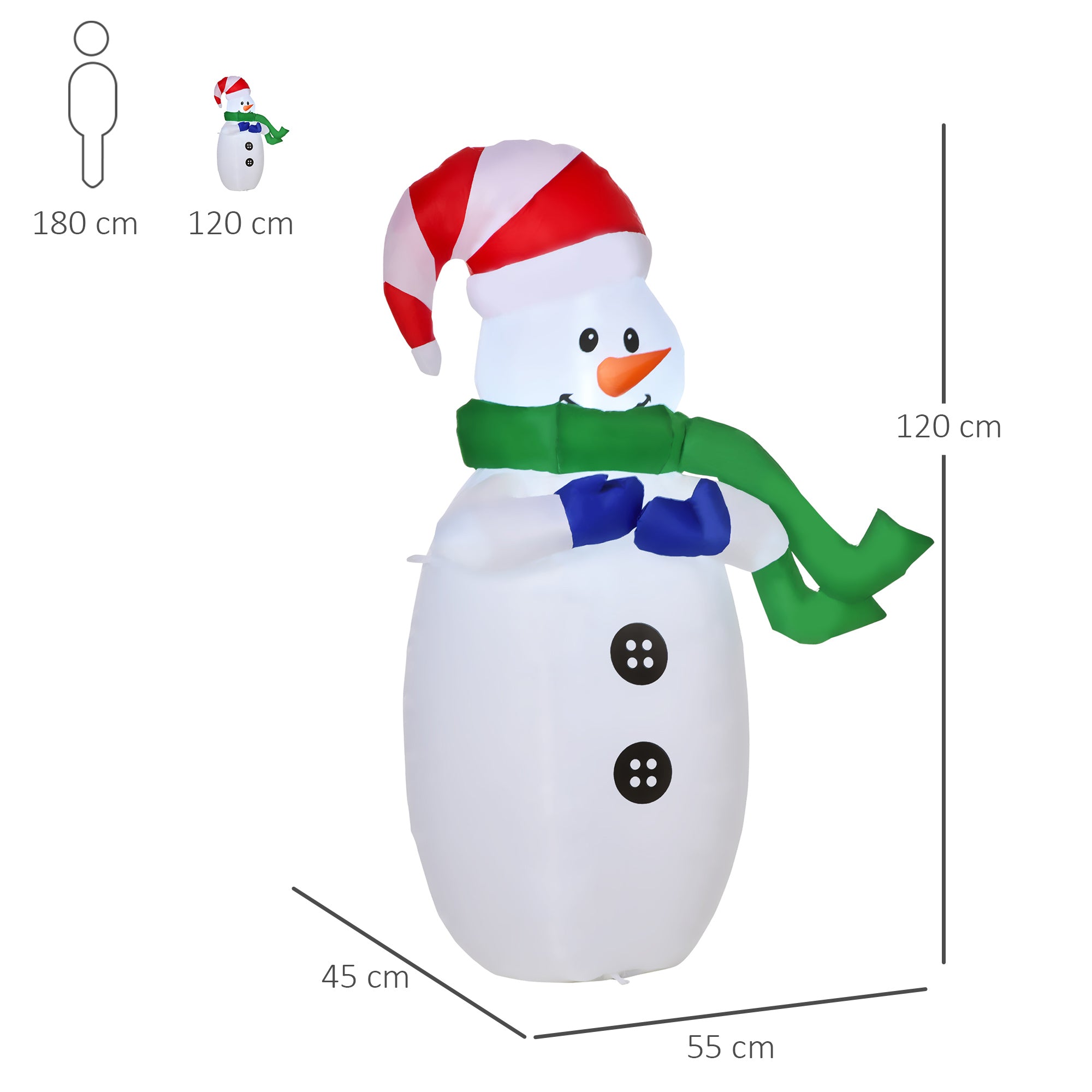 HOMCOM 4ft Inflatable Standing Christmas Decoration Large Waterproof Snowman with LED and Inflator 