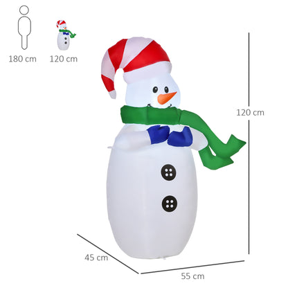 HOMCOM 4ft Inflatable Standing Christmas Decoration Large Waterproof Snowman with LED and Inflator 