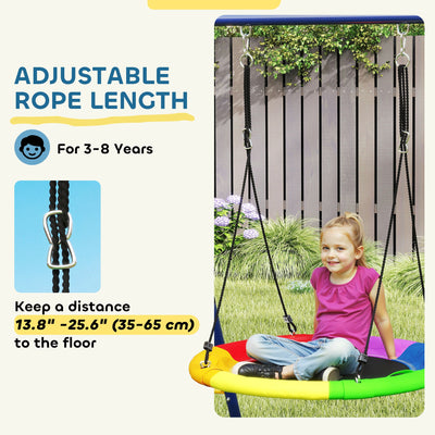 AIYAPLAY 6 in 1 Metal Kids Swing Set with 3 Swings, Climbing Ladder & Net, Basketball Hoop, for Ages 3-8 
