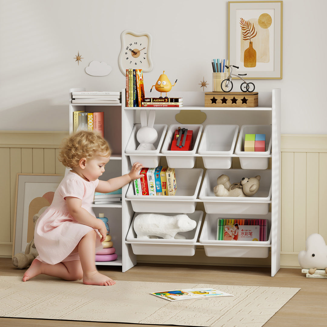 AIYAPLAY Toy Storage Unit with 8 Removable Bins, Storage Shelves, Cabinet, White 