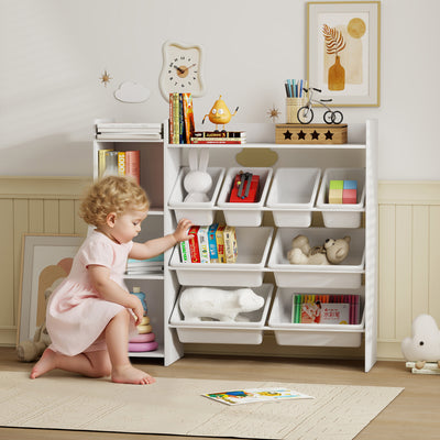 AIYAPLAY Toy Storage Unit with 8 Removable Bins, Storage Shelves, Cabinet, White 