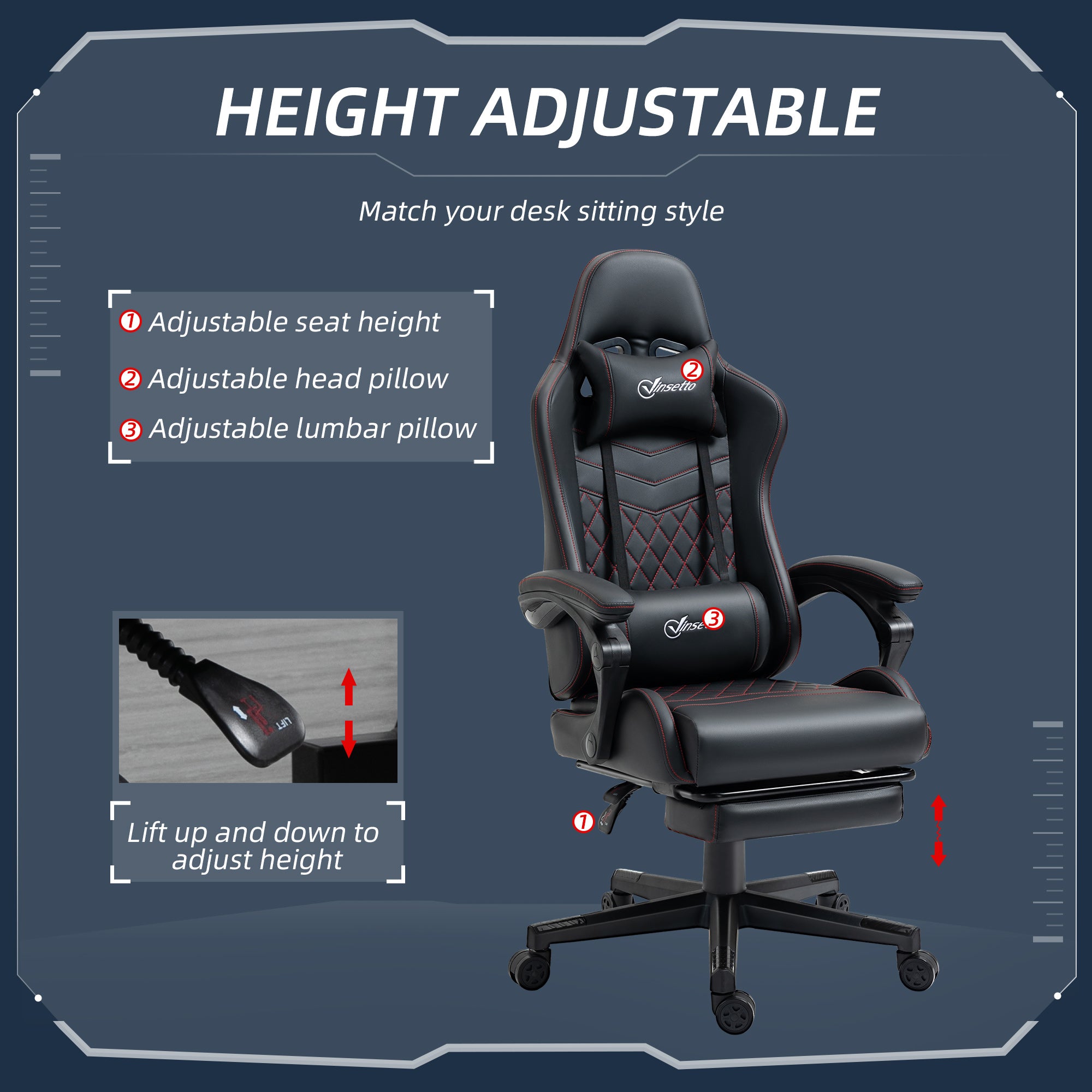 Vinsetto Computer Gaming Chair with Footrest, Video Gaming Chair for Adults with 130\'c2\'b0 Reclining Back, Desk Chair with Lumbar Support and Adjustable Height, Black Red