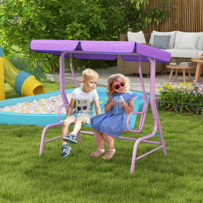 Outsunny Two Seater Kids Garden Swing, Fairy Themed kids Swing Chair with Adjustable Canopy, Safety Belts for Outdoor Use 