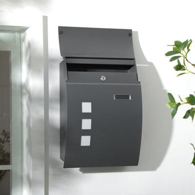 HOMCOM Wall Mounted Letter Box, Weatherproof Post Box for Outside Wall, Modern Mailbox with 2 Keys and Nameplate, Anthracite Grey 