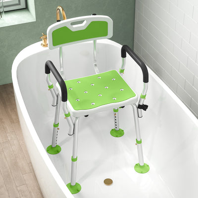 HOMCOM EVA Padded Shower Chair for the Elderly and Disabled, Height Adjustable Shower Stool with Back and Arms, 4 Suction Foot Pads, Green 