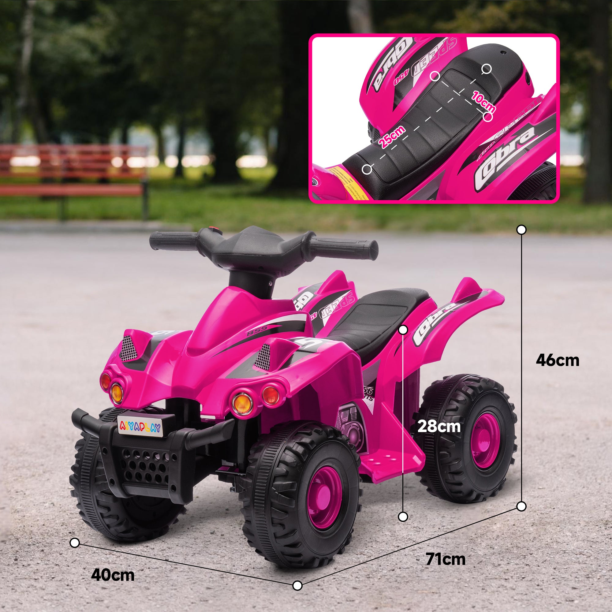 AIYAPLAY 6V Kids Electric Quad Bike w/ Music, Forward Function, for 2-6 Years, Pink 
