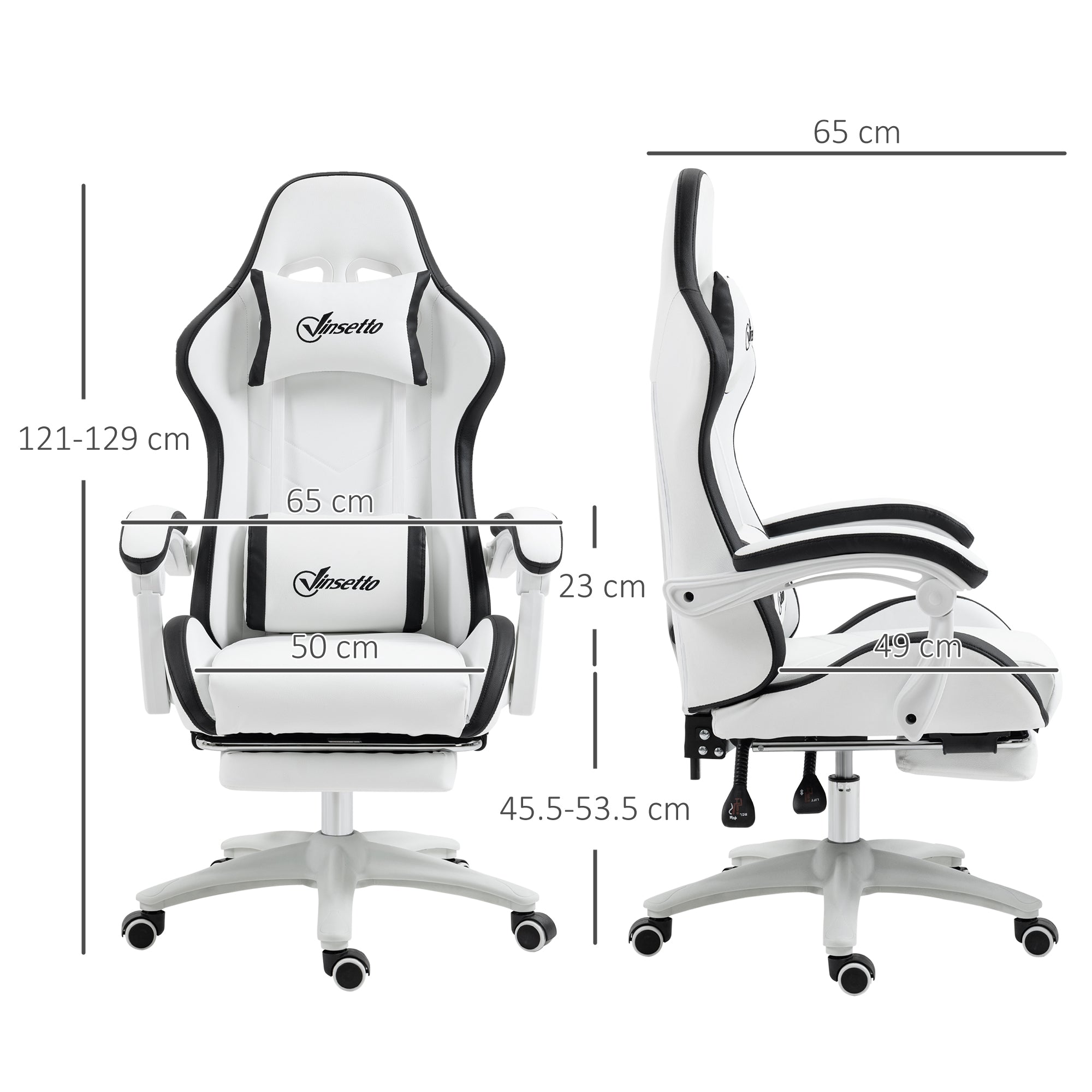 Vinsetto Computer Gaming Chair, PU Leather Desk Chair with Footrest, Swivel Task Chair with 135\'c2\'b0 Reclining Back and Lumbar Support, PC Chair for Adults, White and Black