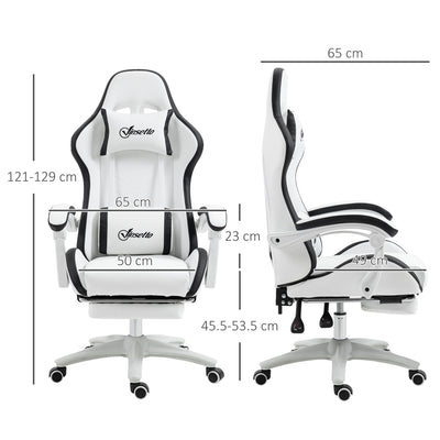 Vinsetto Computer Gaming Chair, PU Leather Desk Chair with Footrest, Swivel Task Chair with 135\'c2\'b0 Reclining Back and Lumbar Support, PC Chair for Adults, White and Black 