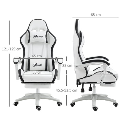 Vinsetto Computer Gaming Chair, PU Leather Desk Chair with Footrest, Swivel Task Chair with 135\'c2\'b0 Reclining Back and Lumbar Support, PC Chair for Adults, White and Black