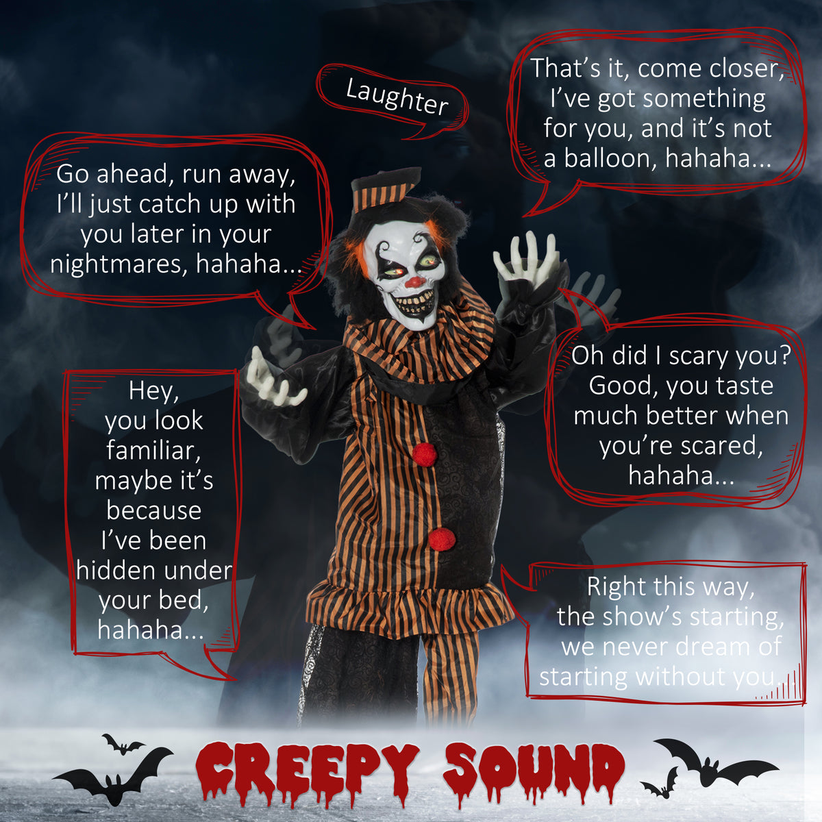 Outsunny 67 Inch Life Size Outdoor Halloween Decorations Talking Circus Clown, Animated Prop Animatronic Decor with Light Up Eyes, Laughter 